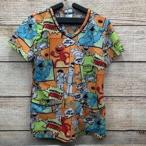 Sesame‎ Street Scrub Top Comic Print Career Uniform Short Sleeve [Size Small]